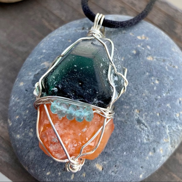 Forest Fluorite, Fire Opal & Apatite Bead Necklace - Picture 9 of 14